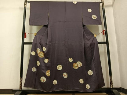 平和屋着物●訪問着　駒刺繍　雪輪草花文　金彩　正絹　逸品　AABL0728ph