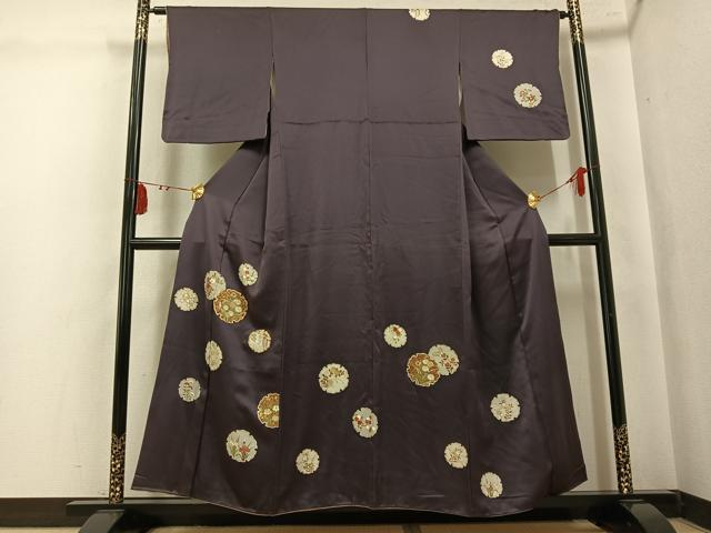 平和屋着物●訪問着　駒刺繍　雪輪草花文　金彩　正絹　逸品　AABL0728ph