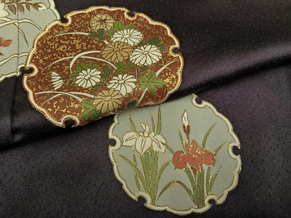 平和屋着物●訪問着　駒刺繍　雪輪草花文　金彩　正絹　逸品　AABL0728ph