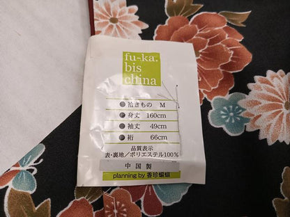 平和屋着物●小紋　花蝶文　黒地　洗える着物　未使用　AABL0729ph