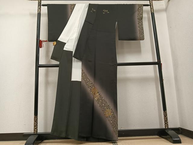 平和屋着物●訪問着　刺繍　草花文　暈し染め　金糸　正絹　逸品　AABL0730ph