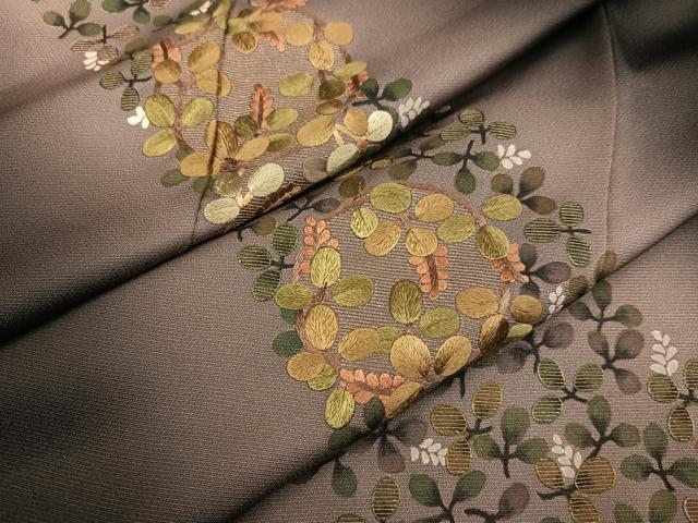 平和屋着物●訪問着　刺繍　草花文　暈し染め　金糸　正絹　逸品　AABL0730ph