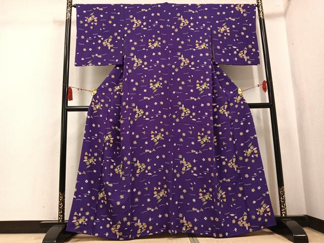 平和屋着物●上質な小紋　型染め　草花文　正絹　逸品　AABL0731ph