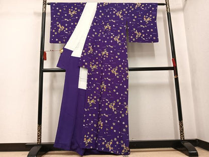 平和屋着物●上質な小紋　型染め　草花文　正絹　逸品　AABL0731ph