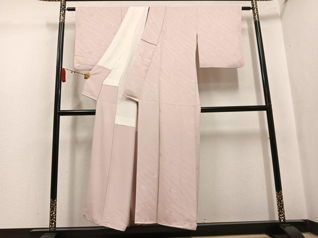 平和屋着物●上質な色無地　箔散らし地紋　灰桜色　正絹　逸品　AABL0732ph