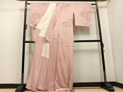平和屋着物●上質な色無地　雲重ね吉祥地紋　虹色　正絹　逸品　AABL0734ph