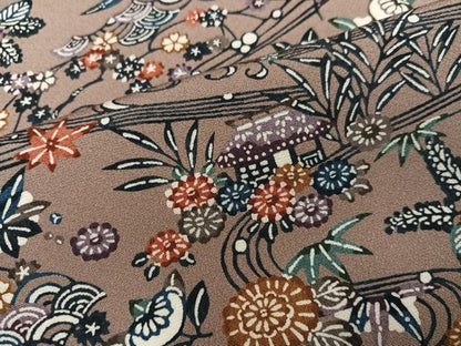 平和屋着物●上質な小紋　型染め　流水風景草花文　正絹　逸品　AABL0740ph