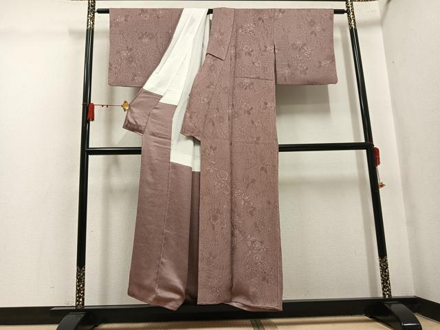 平和屋着物●上質な色無地　辻が花地紋　梅染色　正絹　逸品　AABL0741ph
