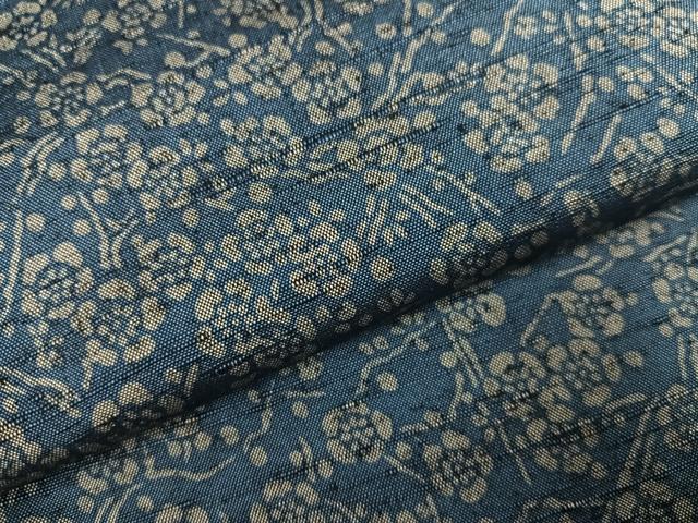 平和屋着物●上質な小紋　紬地　藍　型染め　枝梅　正絹　逸品　AABL0742ph