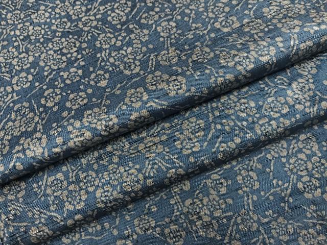 平和屋着物●上質な小紋　紬地　藍　型染め　枝梅　正絹　逸品　AABL0742ph