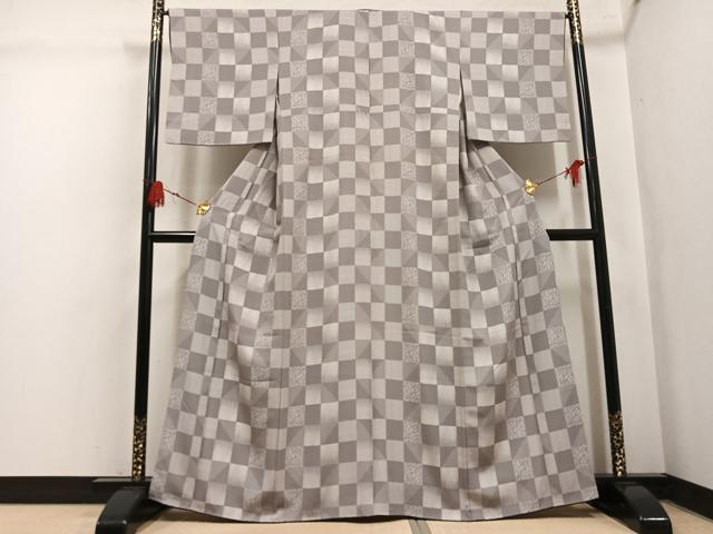 平和屋着物●上質な小紋　市松文様　正絹　逸品　AABL0745ph