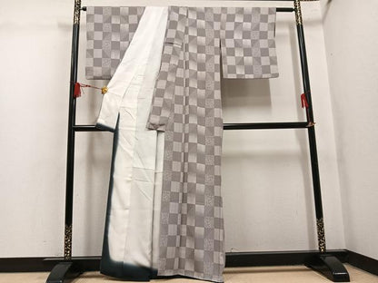 平和屋着物●上質な小紋　市松文様　正絹　逸品　AABL0745ph