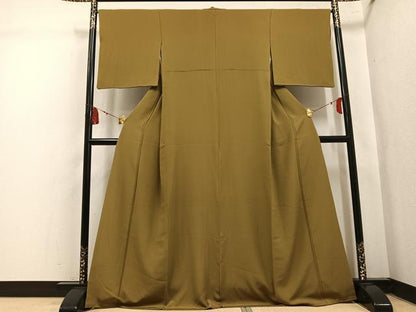 平和屋着物●上質な色無地　黄橡色　正絹　逸品　AABL0746ph