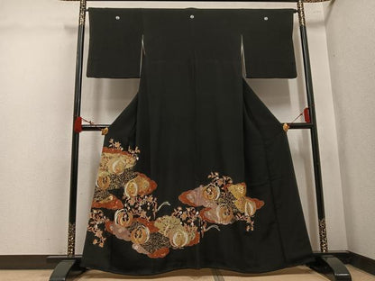 平和屋着物●創業460年・千總　黒留袖　駒刺繍　鳳凰更紗文　金彩　正絹　逸品　AABL0749ph