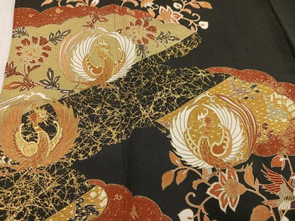 平和屋着物●創業460年・千總　黒留袖　駒刺繍　鳳凰更紗文　金彩　正絹　逸品　AABL0749ph