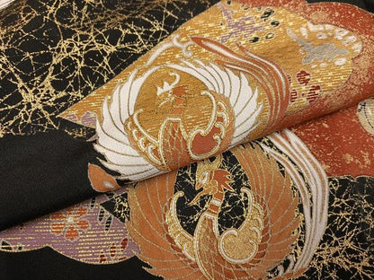 平和屋着物●創業460年・千總　黒留袖　駒刺繍　鳳凰更紗文　金彩　正絹　逸品　AABL0749ph