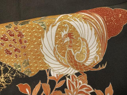平和屋着物●創業460年・千總　黒留袖　駒刺繍　鳳凰更紗文　金彩　正絹　逸品　AABL0749ph