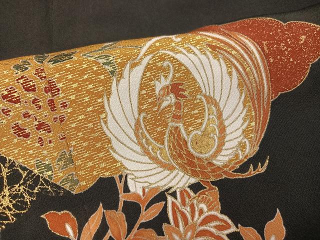 平和屋着物●創業460年・千總　黒留袖　駒刺繍　鳳凰更紗文　金彩　正絹　逸品　AABL0749ph
