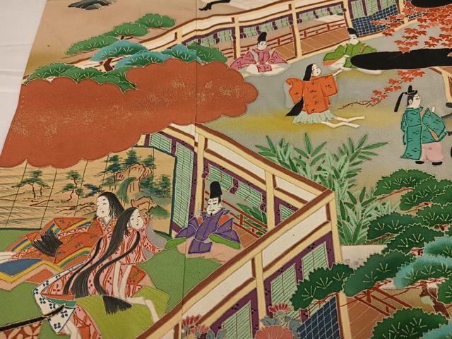 平和屋着物●豪華黒留袖　作家物　御所車人物風景文　金銀彩　正絹　逸品　AABL0750ph