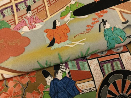 平和屋着物●豪華黒留袖　作家物　御所車人物風景文　金銀彩　正絹　逸品　AABL0750ph