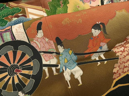 平和屋着物●豪華黒留袖　作家物　御所車人物風景文　金銀彩　正絹　逸品　AABL0750ph