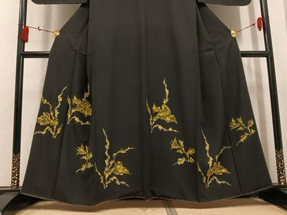 平和屋着物●訪問着　草花文　黒地　正絹　逸品　未使用　AABL0752ph