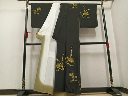平和屋着物●訪問着　草花文　黒地　正絹　逸品　未使用　AABL0752ph