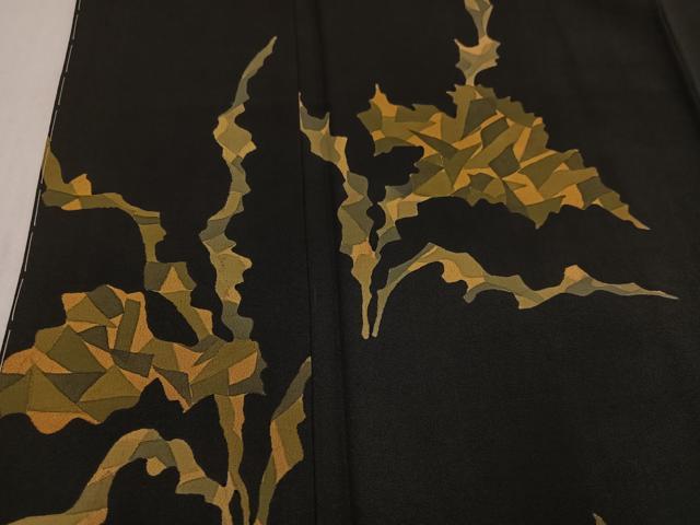 平和屋着物●訪問着　草花文　黒地　正絹　逸品　未使用　AABL0752ph