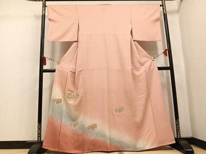平和屋着物●訪問着　中国三大刺繍　スワトウ刺繍　汕頭刺繍　総刺繍　地紙花文　暈し染め　金糸　正絹　逸品　AABL0754ph