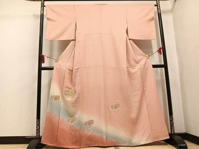 平和屋着物●訪問着　中国三大刺繍　スワトウ刺繍　汕頭刺繍　総刺繍　地紙花文　暈し染め　金糸　正絹　逸品　AABL0754ph