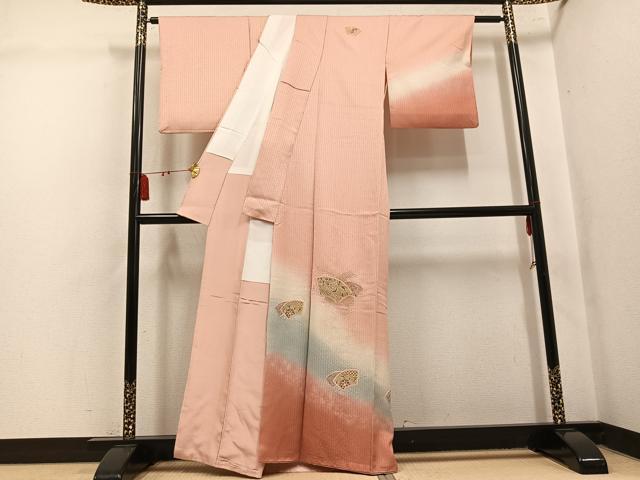 平和屋着物●訪問着　中国三大刺繍　スワトウ刺繍　汕頭刺繍　総刺繍　地紙花文　暈し染め　金糸　正絹　逸品　AABL0754ph