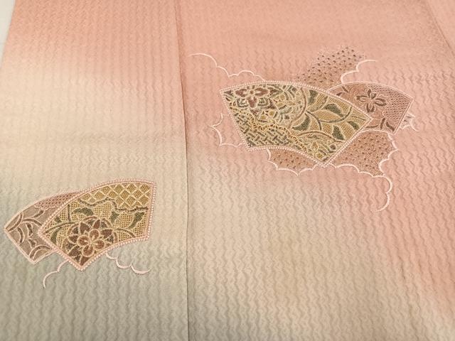 平和屋着物●訪問着　中国三大刺繍　スワトウ刺繍　汕頭刺繍　総刺繍　地紙花文　暈し染め　金糸　正絹　逸品　AABL0754ph