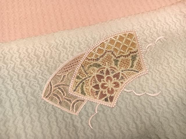 平和屋着物●訪問着　中国三大刺繍　スワトウ刺繍　汕頭刺繍　総刺繍　地紙花文　暈し染め　金糸　正絹　逸品　AABL0754ph