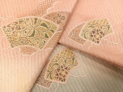 平和屋着物●訪問着　中国三大刺繍　スワトウ刺繍　汕頭刺繍　総刺繍　地紙花文　暈し染め　金糸　正絹　逸品　AABL0754ph