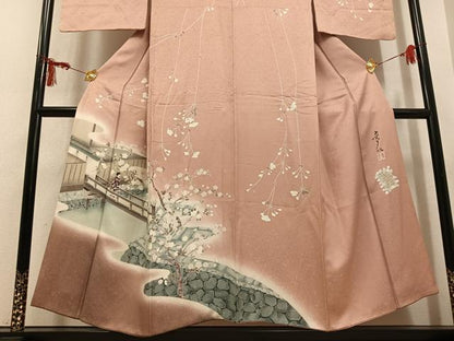 平和屋着物●友禅作家の巨匠　浅井青仁　訪問着　女人花文　暈し染め　正絹　逸品　AABL0759ph
