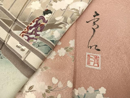 平和屋着物●友禅作家の巨匠　浅井青仁　訪問着　女人花文　暈し染め　正絹　逸品　AABL0759ph