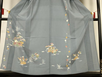 平和屋着物＊夏物　訪問着　絽縮緬　友禅　風景花文　正絹　逸品　AABL0762jd