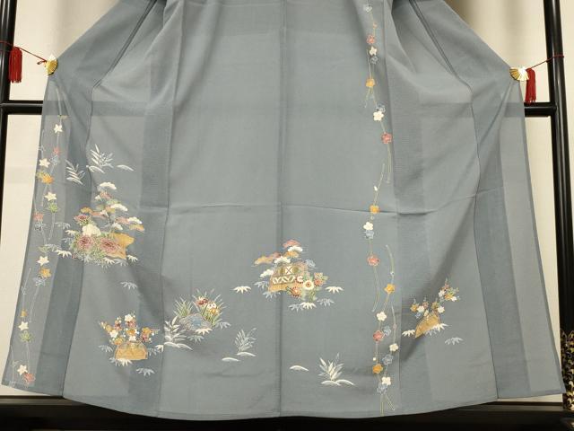 平和屋着物＊夏物　訪問着　絽縮緬　友禅　風景花文　正絹　逸品　AABL0762jd
