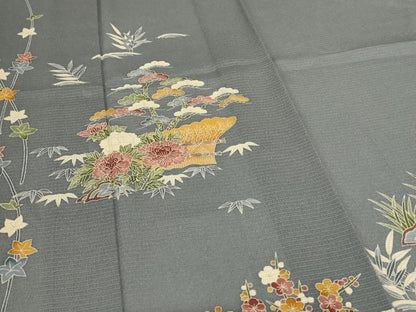 平和屋着物＊夏物　訪問着　絽縮緬　友禅　風景花文　正絹　逸品　AABL0762jd