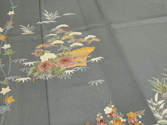 平和屋着物＊夏物　訪問着　絽縮緬　友禅　風景花文　正絹　逸品　AABL0762jd