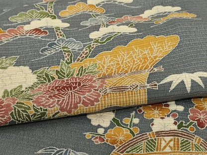 平和屋着物＊夏物　訪問着　絽縮緬　友禅　風景花文　正絹　逸品　AABL0762jd