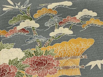 平和屋着物＊夏物　訪問着　絽縮緬　友禅　風景花文　正絹　逸品　AABL0762jd