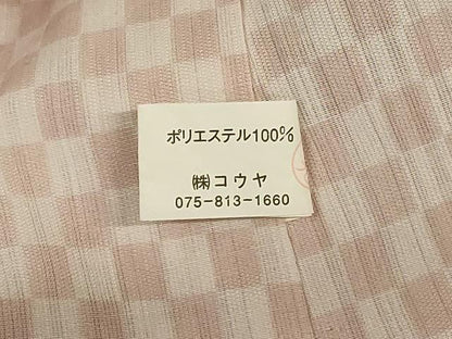 平和屋着物＊夏物　小紋　紗　市松文様　洗える着物　AABL0766jd