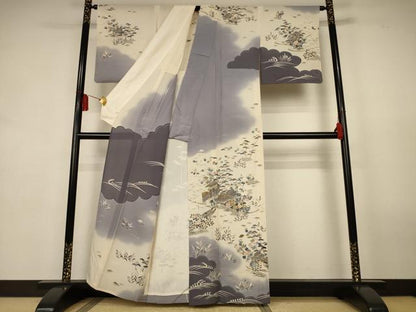 平和屋着物＊夏物　訪問着　絽　駒刺繍　風景文　銀彩　正絹　逸品　AABL0770jd