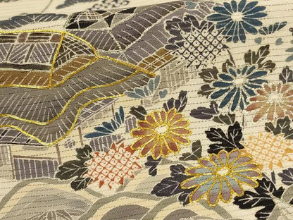平和屋着物＊夏物　訪問着　絽　駒刺繍　風景文　銀彩　正絹　逸品　AABL0770jd