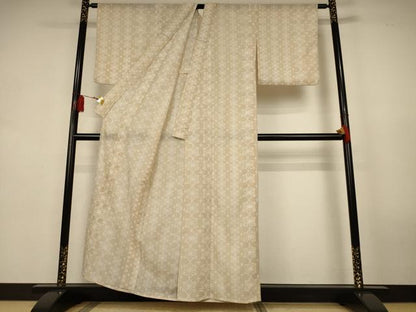 平和屋着物＊夏物　小紋　紗　麻の葉間道　洗える着物　AABL0772jd