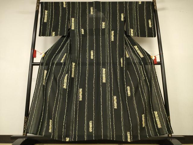 平和屋着物＊夏物　小紋　絽　草花間道　黒地　京都きもの友禅扱い　正絹　逸品　AABL0774jd