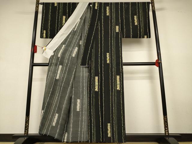 平和屋着物＊夏物　小紋　絽　草花間道　黒地　京都きもの友禅扱い　正絹　逸品　AABL0774jd