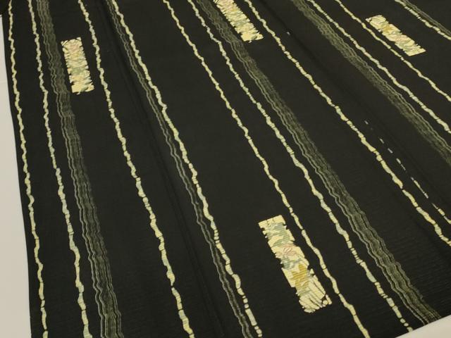 平和屋着物＊夏物　小紋　絽　草花間道　黒地　京都きもの友禅扱い　正絹　逸品　AABL0774jd