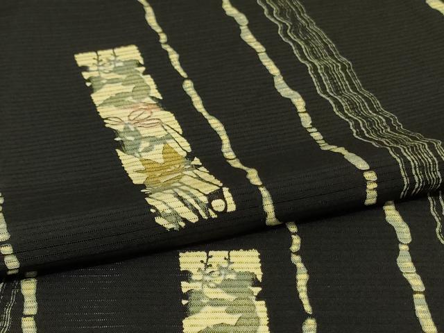 平和屋着物＊夏物　小紋　絽　草花間道　黒地　京都きもの友禅扱い　正絹　逸品　AABL0774jd